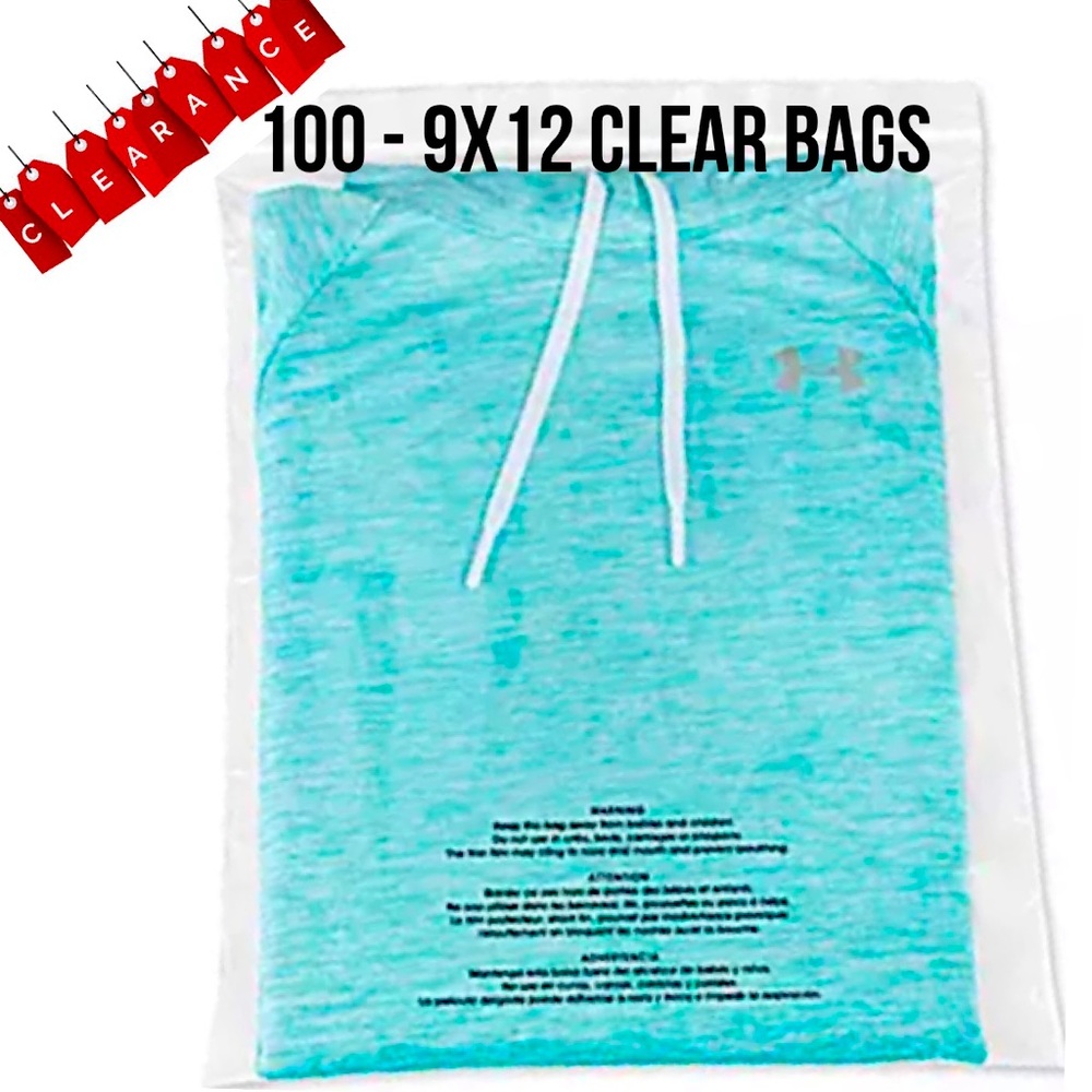 100 9x12 Clear Bags W/ Suffocation Warning CLEARANCE